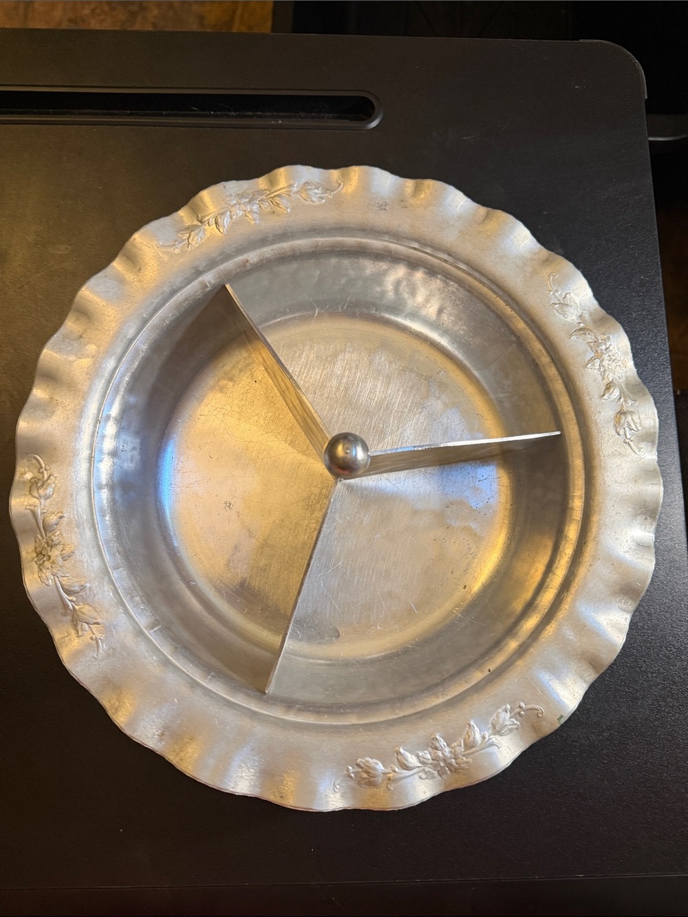 Vintage 3-Section Divided Metal Serving Tray - Silver Tone